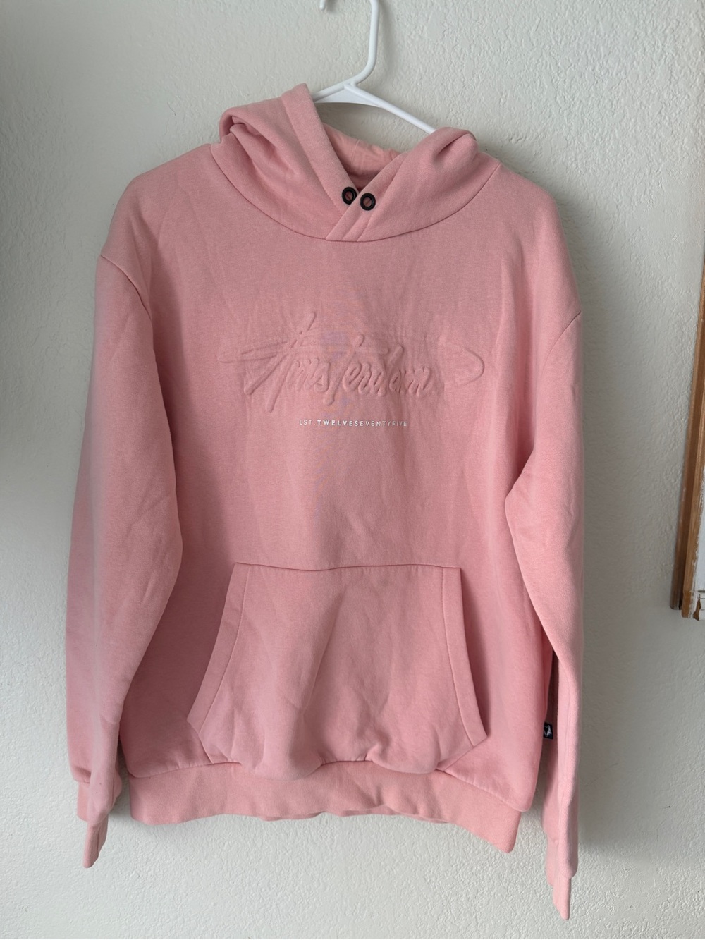 Fox Embroidered Light Pink Hoodie with Kangaroo Pocket